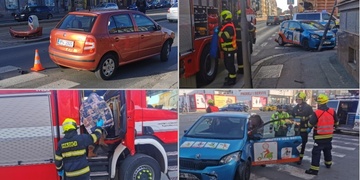 Střet dvou aut na Klatovské třídě v Plzni