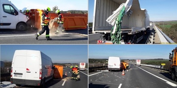 Střet dvou kamionů, vozu silničářů i dodávky na dálnici D5