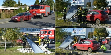 Po střetu auto rozmetalo plynový sloupek