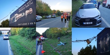 Přívod proudu k billboardu způsobil dvojitou dopravní nehodu