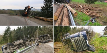 Havárie kamionu vezoucího dřevo
