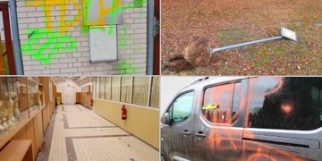 Posprejovaná auta, zdevastovaná škola i vyvrácené značky