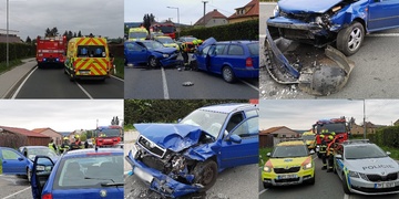 Čelní střet dvou vozů, na místě dvě zraněné ženy a jedno dítě