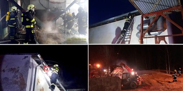 Požár v továrně na dřevěné pelety