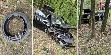 Auto ve vysoké rychlosti vyletělo z vozovky a skončilo rozbité mezi stromy