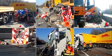 Kamion smetl auto silničářů