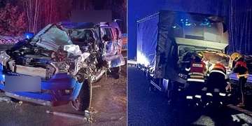 Dodávka řízená ukrajinským řidičem smetla vozidlo policejního psovoda