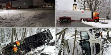 Jeden kamion v parku, druhý pod svahem