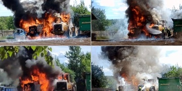 Oheň zničil dva kolové nakladače