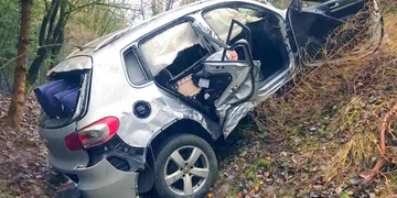 Auto vyletělo z dálnice a skončilo několik desítek metrů od ní