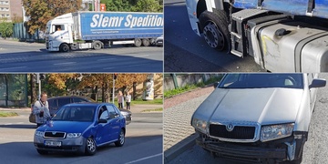 Střet kamionu s tramvají a následně ještě dvou osobních aut