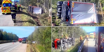 Kamion se převrátil na dálnici D5 u Nýřan