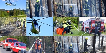 Při rozsáhlém lesním požáru zasahovali hasiči z Čech, Německa a také vrtulník s bambi vakem