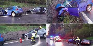 Po čelním střetu skončily oba vozy v příkopu