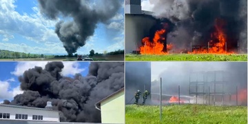 U požáru ve firmě Konstruktpol zasahují desítky hasičů