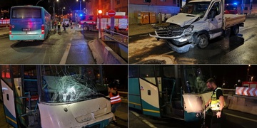 Střet dodávky s autobusem