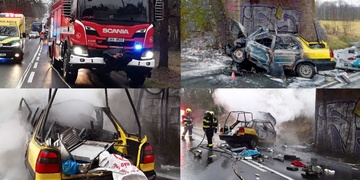 Auto po nárazu do viaduktu začalo hořet