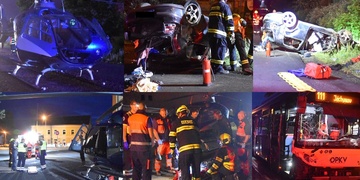 Střet auta s autobusem, na místě přistával vrtulník