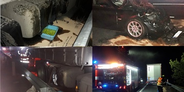 Střet dvou kamionů a osobního vozu na dálnici D5