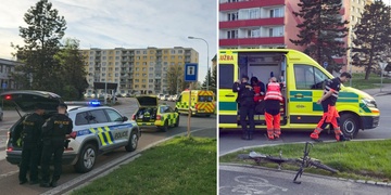 Střet osobního vozu s cyklistou ve Skvrňanech