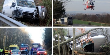 Dodávka pod sebe slisovala auto, na místě přistává vrtulník