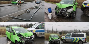 Řidička ztratila vládu nad vozem a srazila sloup lampy