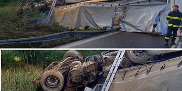 Zcela zdemolovaný kamion uzavřel silnici u Nepomuku, na místě přistával vrtulník LZS