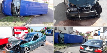 Náraz dodávku převrátil