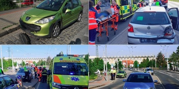 Náraz auto odhodil na středový ostrůvek
