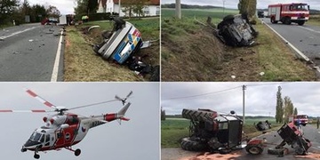 Vážná nehoda - zraněného policistu transportuje vrtulník LZS