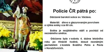 Policisté žádají o Vaši pomoc při pátrání po odcizené sošce z kostela