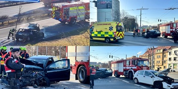 Střet vozů na Rokycanské i požár auta na obchvatu Plzně