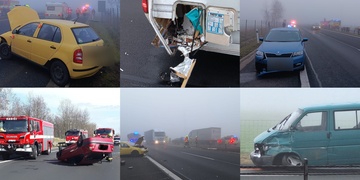 Auto na střeše i střet čtyř vozů