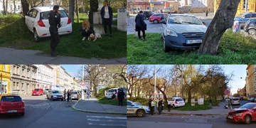 Řidička i s vozem skončila v parku ve stromě