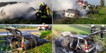 Opilec narazil do propusti a auto kompletně shořelo