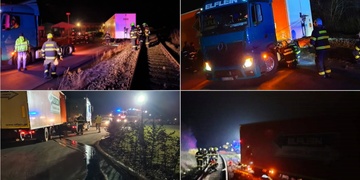 Návěs kamionu skončil na kolejích