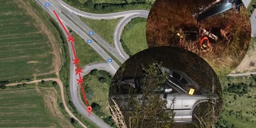 Vážná nehoda na D5, vozidlo i s malými dětmi spadlo ze svahu