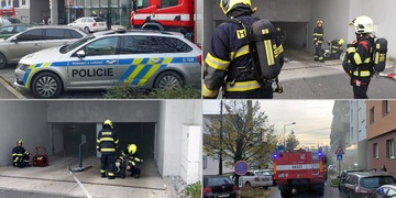 Hasiči vyjížděli k nahlášenému požáru parkovacího domu