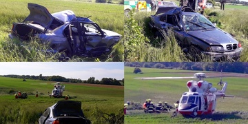 Auto vyletělo ze silnice a narazilo do stromu, na místo letěl vrtulník LZS