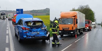 Nákladní vůz narazil do auta, ve kterém cestovala rodina s dětmi