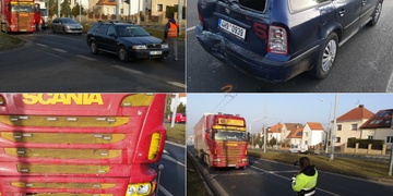 Kamion auto odhodil do křižovatky