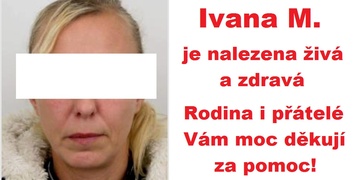 Ivana M. je nalezena, je živá a zdravá