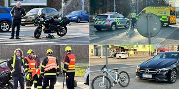 Střet aut s motorkářem i dítětem na kole