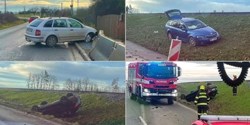Jedno auto ve svodidlech, dvě další v příkopu