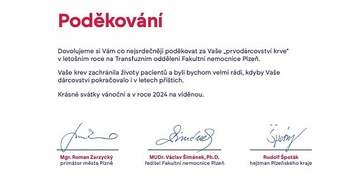 Poděkování dárcům krve