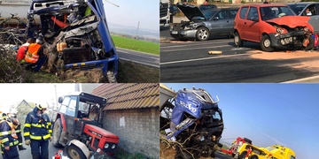 Náklaďák havaroval mimo silnici, traktor do domu