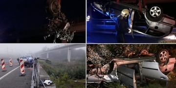 Auto spadlo z mostu na střechu