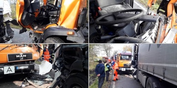 Čelní střet náklaďáků