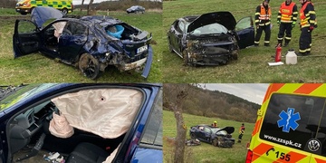 Vůz vyletěl z vozovky a několikrát se přetočil přes střechu