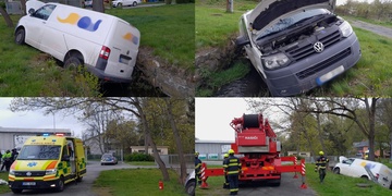 Dodávka skončila v potoce, žena v nemocnici